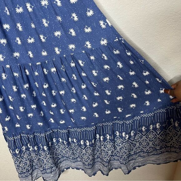 In Loom‎ Maxi Dress Small Bohemian Southwestern Daisy Floral Print Blue White - Picture 5 of 10